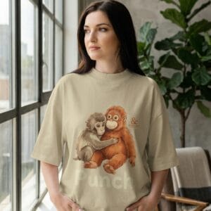 Punch-kun oversized organic graphic tee in stone — Bing & Ash